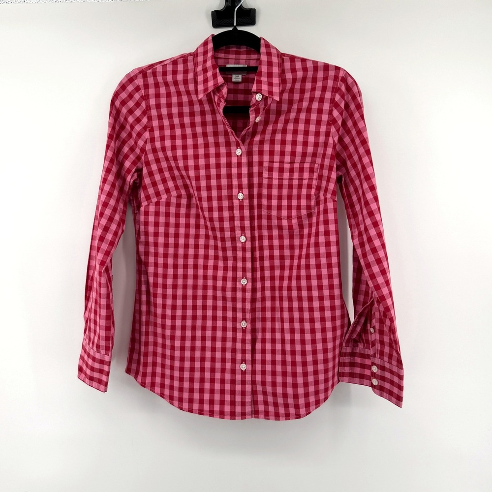 J.Crew Button Down Gingham‎ XS Pink Womens Long Sleeve Plaid Shirt
